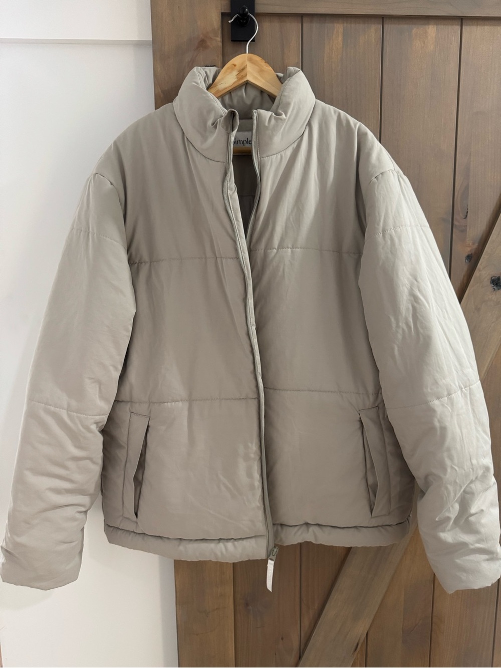 Simple Men's Puffer Jacket in Beige Taupe